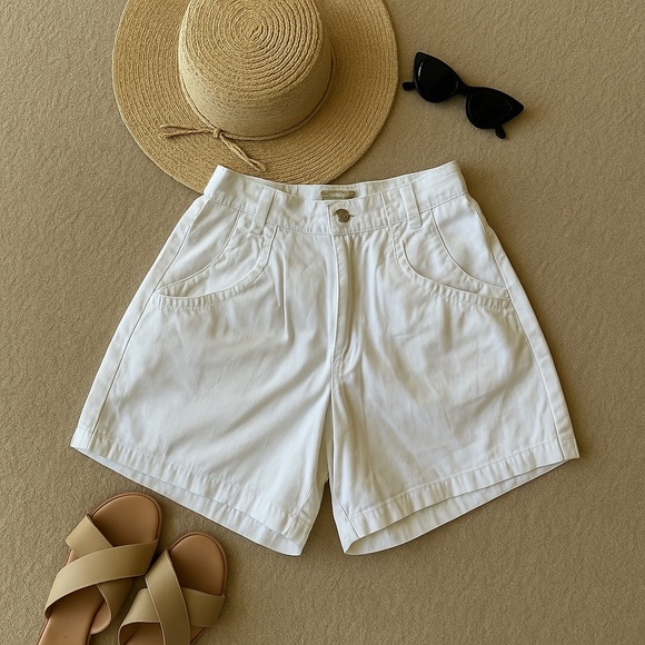 Vintage Runaway Bay High-Waisted White Cotton Shorts - Picture 2 of 10